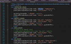 Screenshot of C source code configuring sensors for Home Assistant.