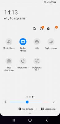 Zrzut ekranu z Samsung Galaxy S9 z kartą SIM i opcjami szybkiego dostępu.