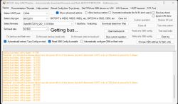 Screenshot of the BK7231 Easy UART Flasher program showing connection bus failure errors.