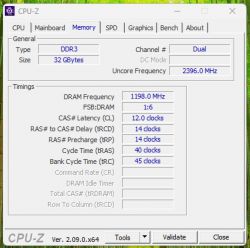 Zrzut ekranu CPU-Z z zakładki pamięci RAM