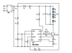 Schemat elektroniczny z układem iML8692 i iML3160 oraz diodami LED.