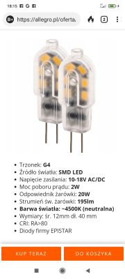 Zamiana żarówek halogenowych na LED G4 12V 20W w kuchni - czy zadziała?