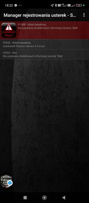 Zrzut ekranu aplikacji do zarządzania usterkami w samochodzie.