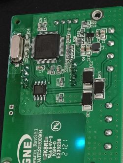 Circuit Board with STM32 Microcontroller Close-up of a circuit board with a microcontroller and electronic components.