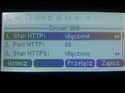 Ekran ustawień serwera web na urządzeniu mobilnym z opcjami dla HTTP i HTTPS.