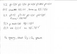 Handwritten notes of voltage and resistance measurements related to a charger.