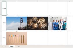 Zrzut ekranu arkusza Excel z listą rozwijaną i przypisanymi zdjęciami do partii produktów.