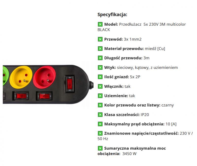 Rozgałęźnik elektryczny z pięcioma gniazdami i sześcioma włącznikami.