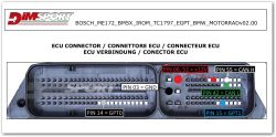 Photo of an ECU connector with labeled pins: GND, +12V, CAN H, CAN L, GPT0, GPT1, showing DIMSPORT logo and multilingual descriptions.