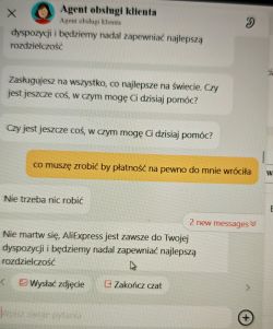 Zrzut ekranu z rozmowy z agentem obsługi klienta na AliExpress.