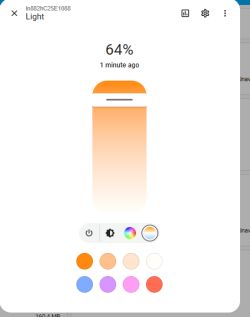 Light control app interface with brightness set to 64%