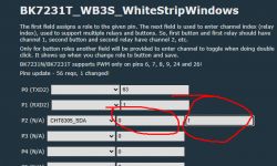 Pin configuration settings for BK7231T_WB3S with selected channel for P2.