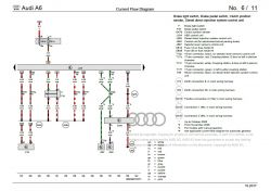Schemat elektryczny Audi A6 przedstawiający połączenia dla czujników hamulca i sprzęgła.