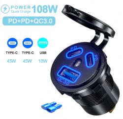 Ładowarka samochodowa z wyjściami PD i USB QC3.0