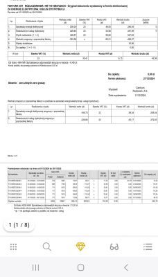 Zdjęcie faktury VAT za energię elektryczną i usługi dystrybucji.
