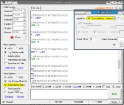 Screenshot of UartAssist v5.0.3 interface showing COM settings and data log.
