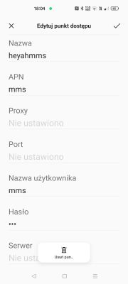 Realme X50 Pro 5G - Nie mogę wysyłać MMS, ustawienia APN, operator Heyah, odbieranie działa