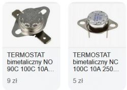 Dwa termostaty bimetaliczne NO i NC z cenami.