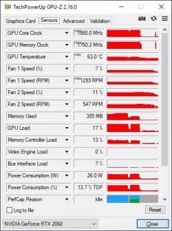 Zrzut ekranu programu TechPowerUp GPU-Z z informacjami o wydajności karty graficznej NVIDIA GeForce RTX 2060.