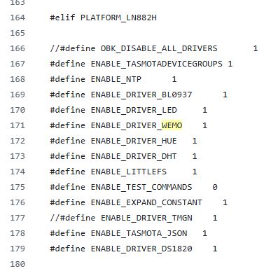 A code snippet configuring drivers for the LN882H platform.