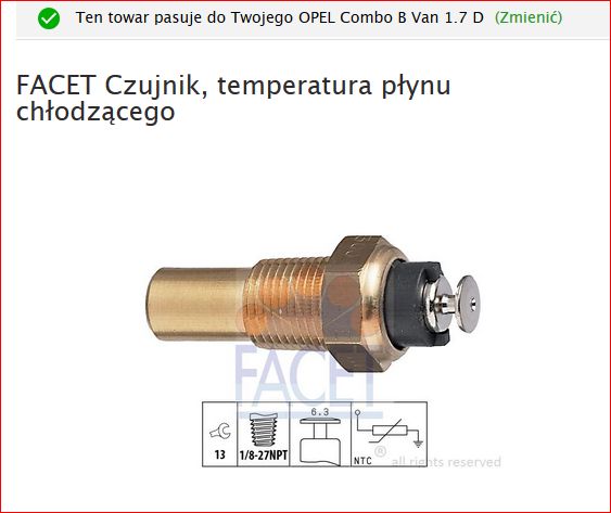 Opel Combo 1.7D 1999 - Złe wskazania temperatury płynu chłodniczego