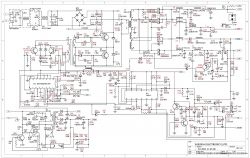 Schemat elektroniczny z opisanymi komponentami i połączeniami.