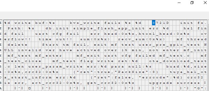Table with code text and data in an application window.