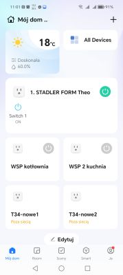 Mobile app screen showing the status of smart home devices.