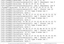 Screenshot of a console logging data related to TuyaMCU communication.