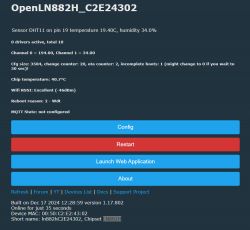 User interface of OpenLN882H with DHT11 sensor data
