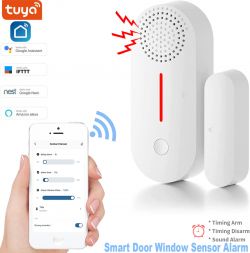Smart door and window contact sensor alarm with app control.