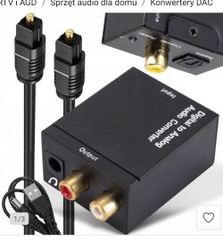 Konwerter audio z przewodami optycznymi Toslink i kablami RCA