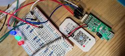 Test setup with LEDs on a breadboard connected to an LED controller.