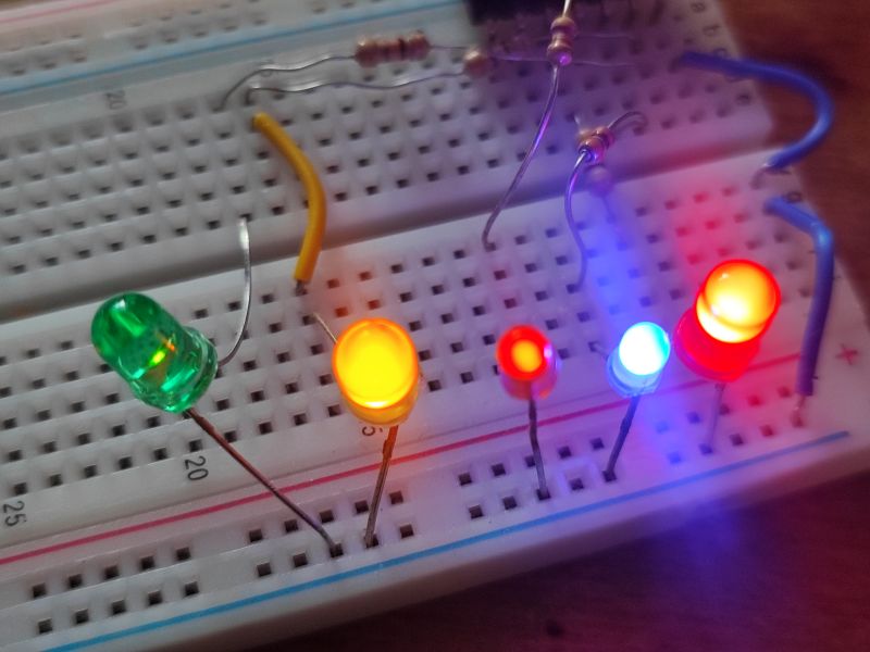 LEDs on a Breadboard Colorful LEDs on a breadboard
