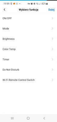 Screenshot displaying settings options in a mobile application for a light bulb.