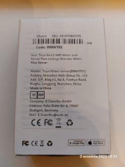 Tuya Smart WiFi Water Leak Sensor packaging with product information.