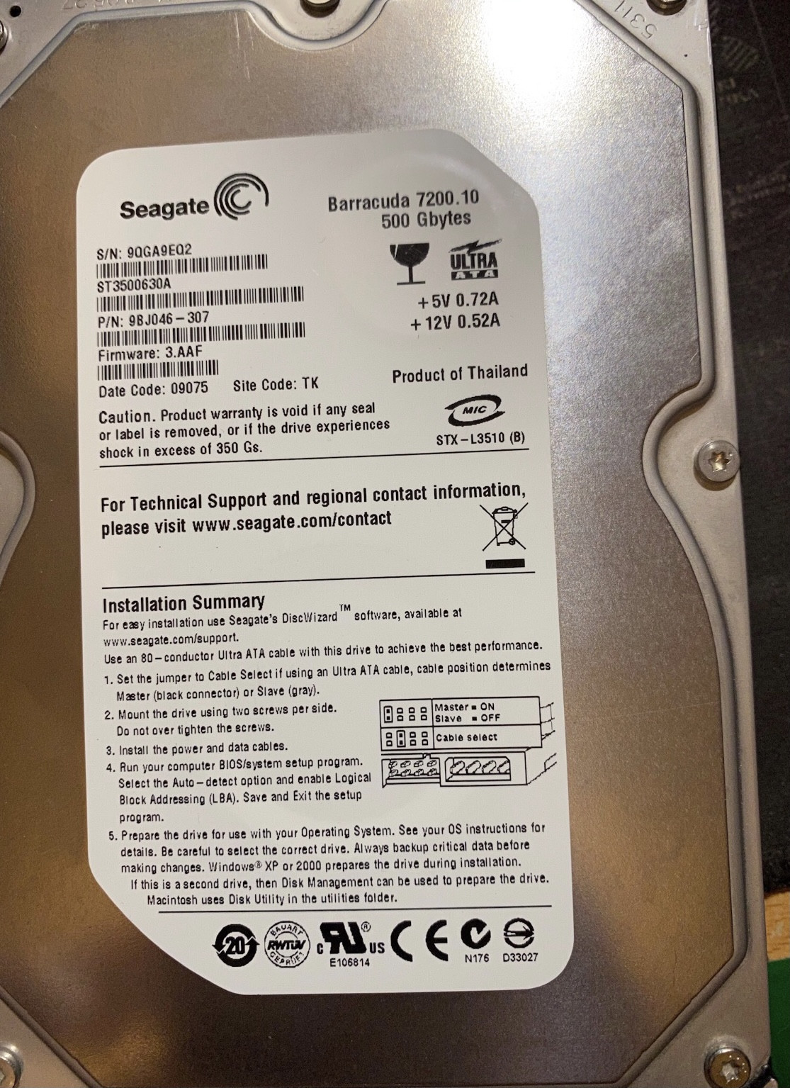 [DYSK SEAGATE ST3500630A] Pomoc w identyfikacji diody/transila