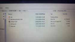 Zrzut ekranu folderu z plikami BIOS na dysku zewnętrznym, zawierającego m.in. plik .F38