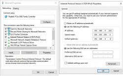 Okno właściwości Ethernet z ustawieniami IPv4.