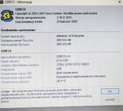 Zrzut ekranu informacji o programie CDIF/2 na Windows 10 Enterprise.