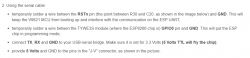 Instructions on using the serial cable for temporary soldering of pins.