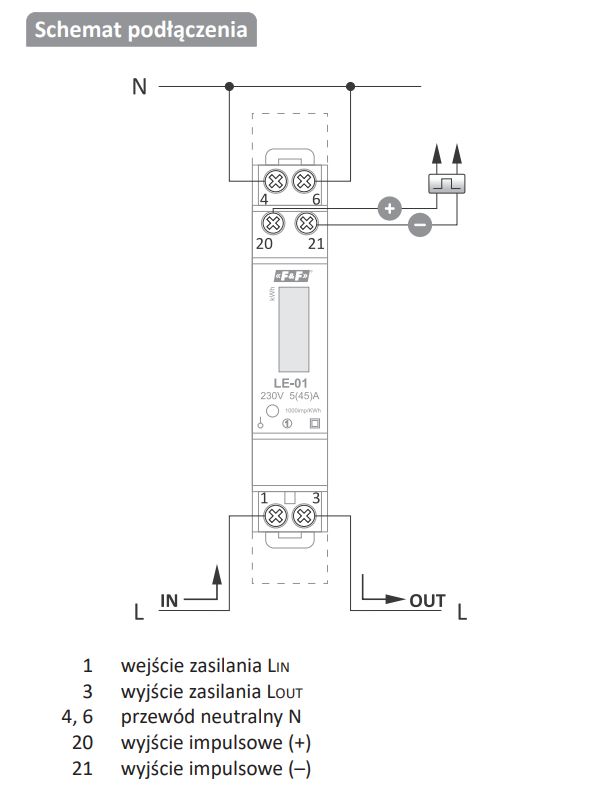 Schemat podłączenia licznika energii F&F LE-01