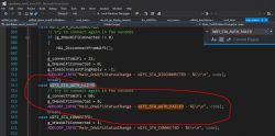 Screenshot of code in Visual Studio showing WiFi authentication error handling in the user_main.c file.