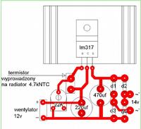 Dobór rezystora R1 do termistora 10 Ohm w układzie wentylatora 12V 12A