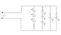 Czy schemat podłączenia 8 diod LED do 9V AC jest poprawny?