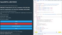 Screenshot of the OpenESP32 interface with information on temperature, pressure, and system status.
