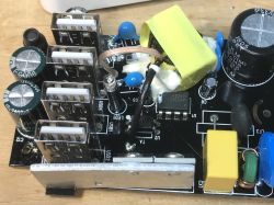 Interior of Woox R4027 Power Strip Internal layout of the Woox R4027 power strip showing USB ports and electronic components.