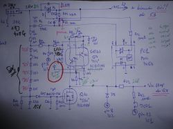 Hand-drawn Electrical Diagram with Annotations Hand-drawn electrical diagram with highlighted components and annotations.
