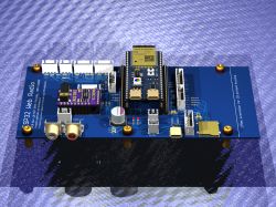Render of ESP32 Web Radio board with added chinch sockets and shifted pads.