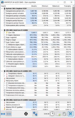 Zrzut ekranu z programu HWiNFO64 pokazujący szczegóły systemu Dell Inspiron 5559.